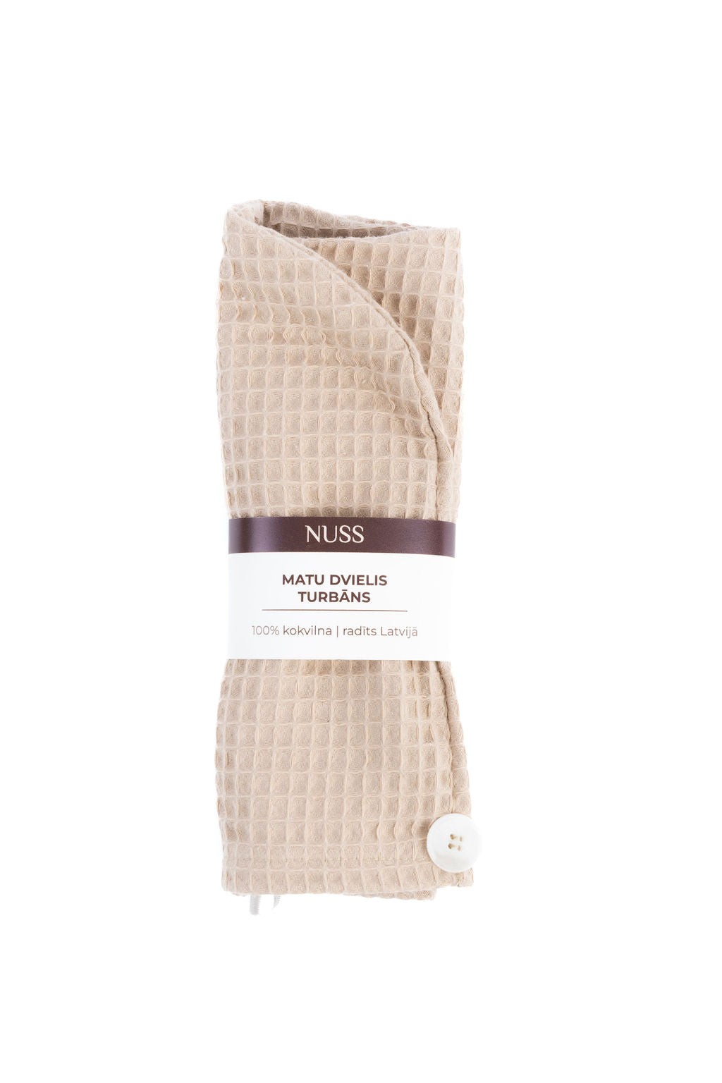 NUSS Baumwoll-Haarturban mit Knopfverschluss – Beige