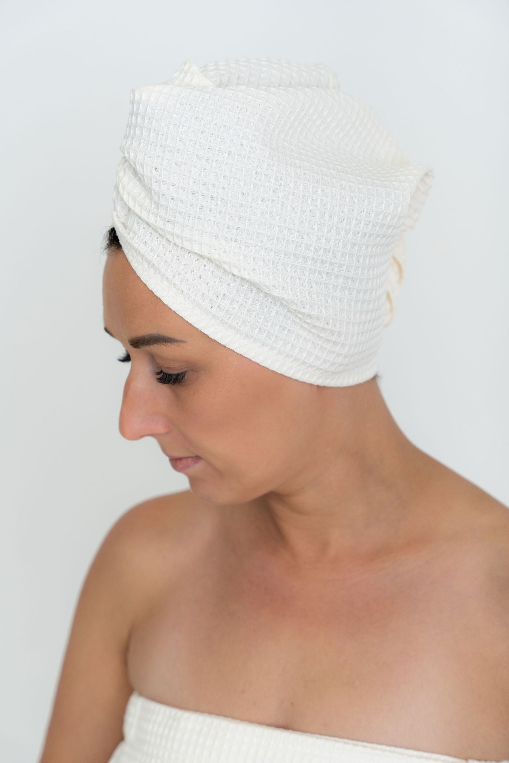Cotton Waffle Hair Towel/Turban – Beige