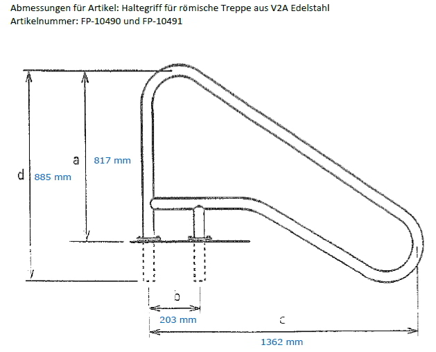 Haltegriff Edelstahl V2A für Römische Treppe Einbauhülsen Pool