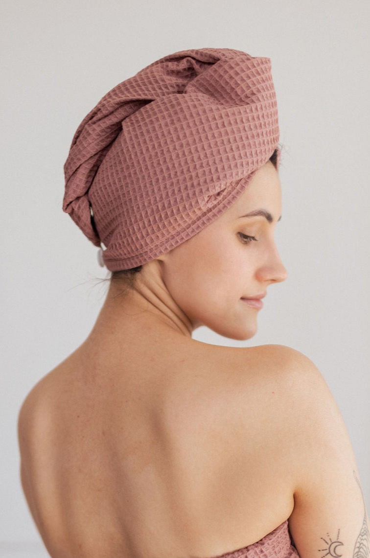 Cotton Waffle Hair Towel/Turban – Beige