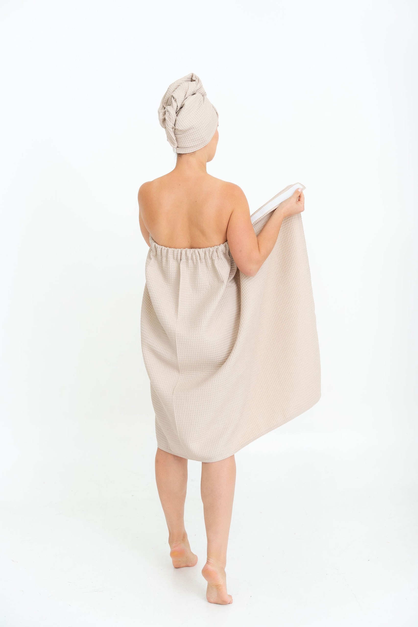 Cotton Waffle Sauna Wrap – Cream
